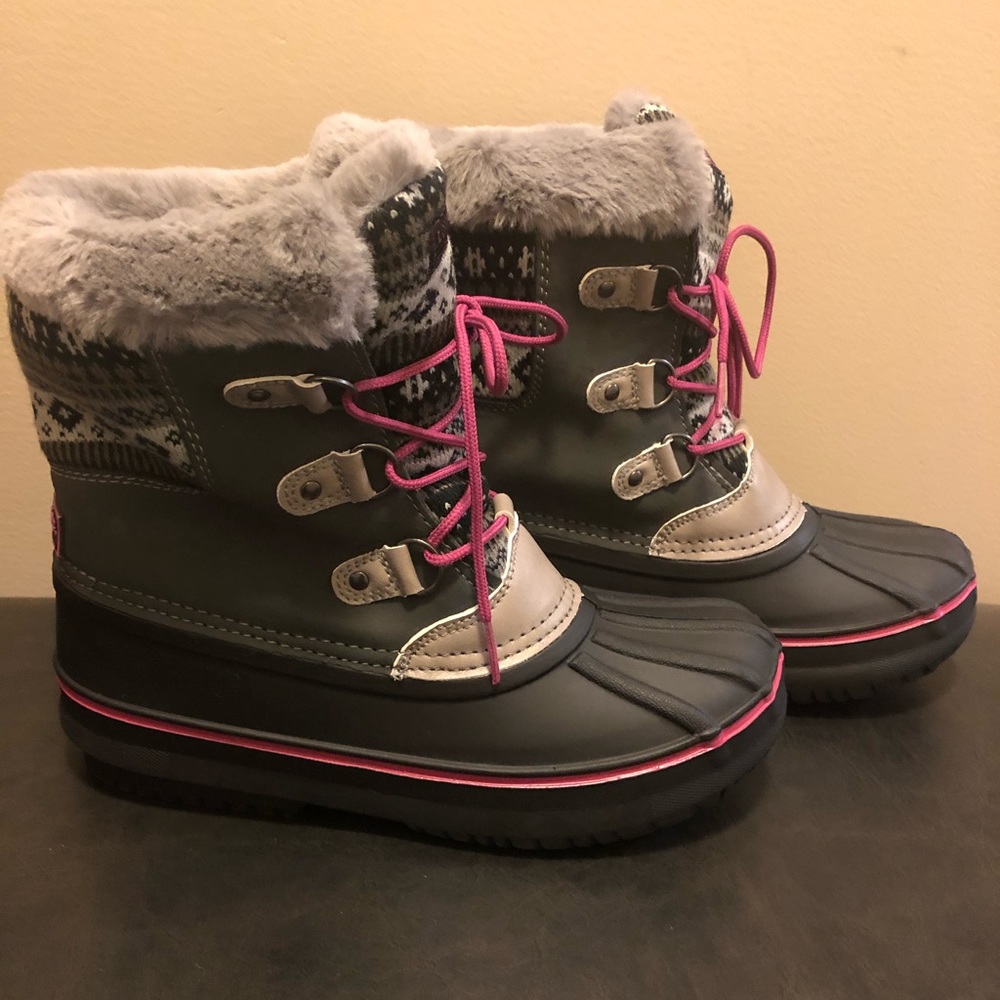 Pink/Grey kids fur lined winter boots